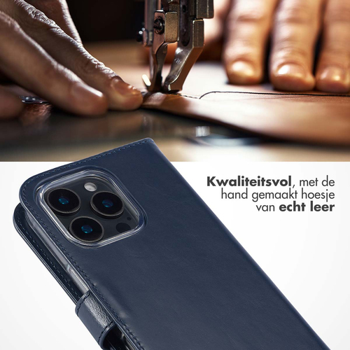 Selencia Echt Lederen Bookcase iPhone 16 Pro Max - Blauw, afbeelding 2