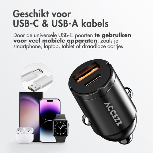 <div>Met de Accezz autolader laad je onderweg razendsnel je apparaten op. Dankzij de USB-C en USB-A poort en ondersteuning voor Power Delivery 3.0 en, afbeelding 9