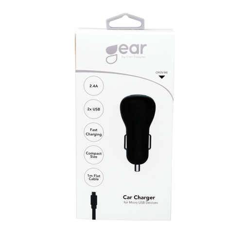 Gear Charger 12V 2xUSB 2,4A Black MicroUSB Cable 1m – image 2