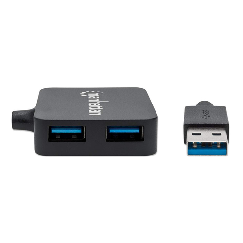 Manhattan Hub USB-A de 4 puertos, 4x USB-A, 5 Gbps (USB 3.0), Funciona por USB (sin fuente externa). Carga rápida: 1 puerto hasta 0,9 A; para carga en 4 puertos se requiere fuente de alimentación externa (no incluida), equivalente a ST4300MINU3B imagen 3