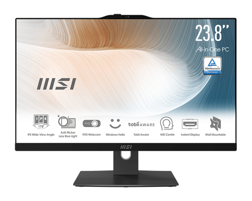 MSI Modern AM242TP 12M-028EU Intel® Core™ i7 i7-1260P 60,5 cm (23.8") 1920 x 1080 пикселей Сенсорный экран ПК все в одном 16 GB DDR4-SDRAM 1,25 TB Твердотельный накопитель (SSD) Windows 11 Home Wi-Fi 6 (802.11ax) Черный