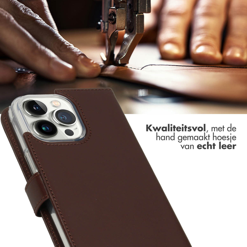 Selencia Echt Lederen Bookcase iPhone 14 Pro Max - Bruin, afbeelding 2