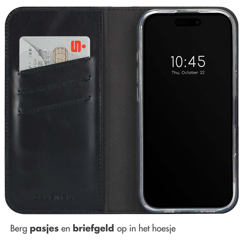 Selencia Echt Lederen Bookcase iPhone 16 Pro Max - Zwart, afbeelding 3