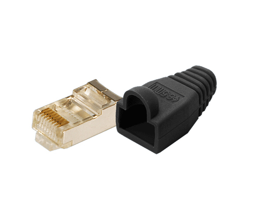 Modular plug Cat.5e with strain relief hood, 100 pcs, black