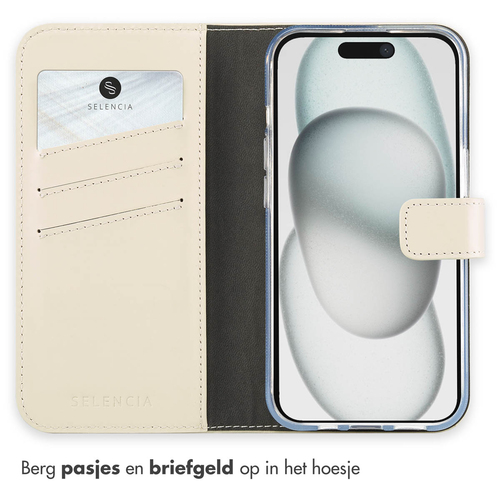 Selencia Echt Lederen Bookcase iPhone 15 - Greige, afbeelding 3