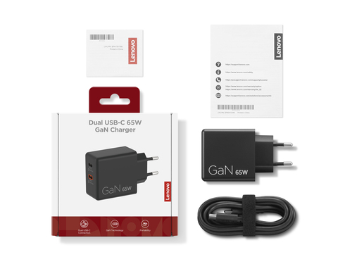 Lenovo Dual Usb C 65W GaN Oplader, afbeelding 2