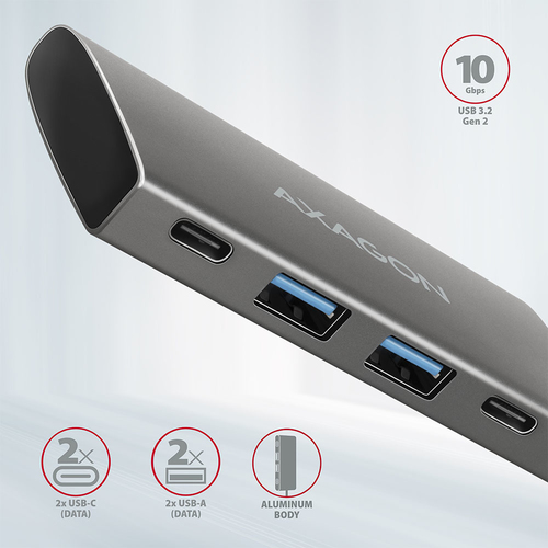AXAGON Speedster 4 SuperSpeed USB-C 10 Gbps Hub mit 4 USB-Ports USB-Hubs - USB 32 - 4 - silber – Foto 5 von 10
