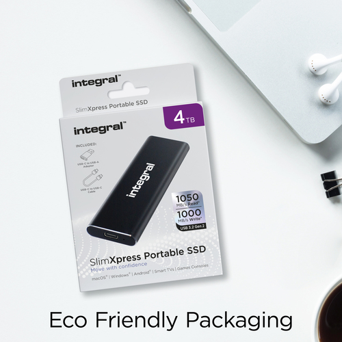 Integral 4TB PORTABLE EXTERNAL SSD USB-C 3.2 GEN.2 SLIMXPRESS BLACK R-1050MBs W-1000MBs USB-C to C CABLE USB-C TO A ADAPTER – image 8