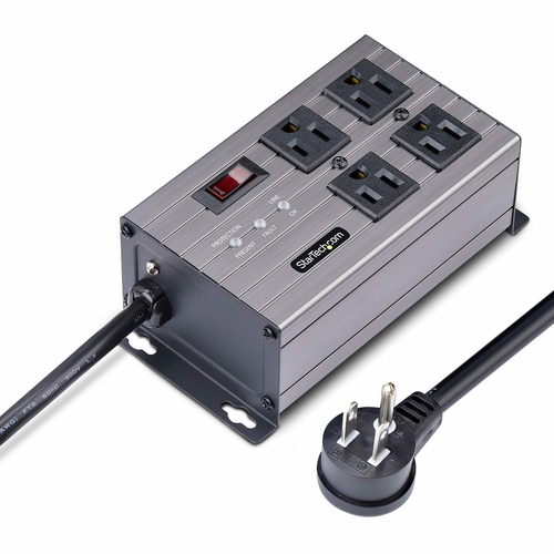 4-OUTLET INDUSTRIAL POWER STRIP 125V/15A, EMI/RFI ISOLATION, SURGE PROTECTION, M