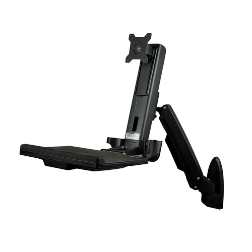 StarTech.com Wall Mount Workstation, Articulating Full Motion Standing Desk with Ergonomic Height Adjustable Monitor & Keyboard Tray Arm, Mouse & Scanner Holders, For Single VESA Display - Foldable Standing Desk (WALLSTS1) Monteringssæt Monitor 24 – billede 2