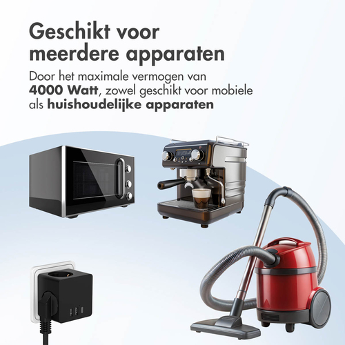 Accezz PowerCube 6-in-1 1x USB-C+2x USB-A+3x stopcontact 4000W Oplader Zwart, afbeelding 7