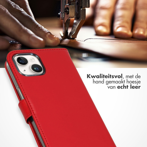 Selencia Echt Lederen Bookcase iPhone 15 - Rood, afbeelding 2