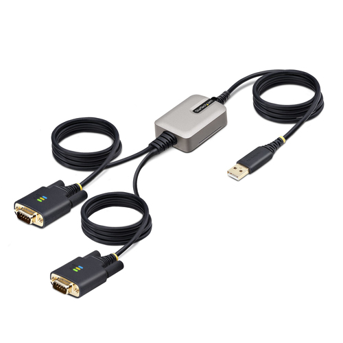 StarTech.com 13ft (4m) 2-Port USB to Serial Adapter Cable, Interchangeable DB9 Screws/Nuts, COM Retention, USB-A to DB9 RS232, FTDI, Level-4 ESD Protection, Windows/macOS/ChromeOS/Linux - Rugged TPE Construction (2P6FFC-USB-SERIAL) USB / serielkabel 4m So