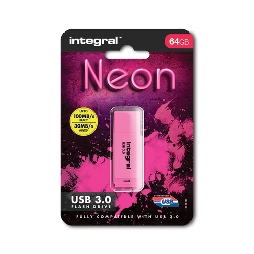 Integral 64GB USB3.0 DRIVE NEON PINK UP TO R-100 W-30 MBS – image 2