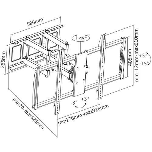 Manhattan Soporte de pared (Articulado) para TV/monitores, pantallas 37"–100", Compatibilidad VESA: de 200x200 a 900x600 mm (verifique las dimensiones de los cuatro orificios de montaje traseros), carga máxima 80 kg, negro imagen 13
