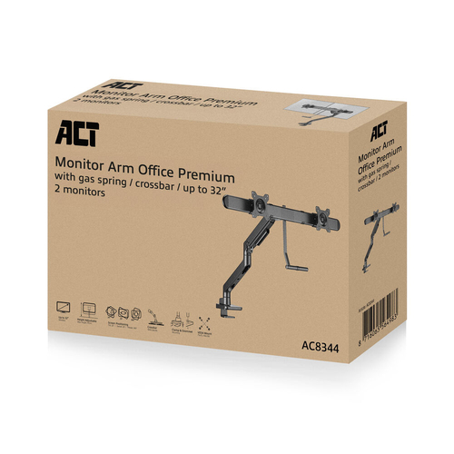 ACT AC8344 Monitorhalterung 32 Zoll mit Gasdruckfeder und Tragleiste für 2 Monitore – Foto 4 von 8