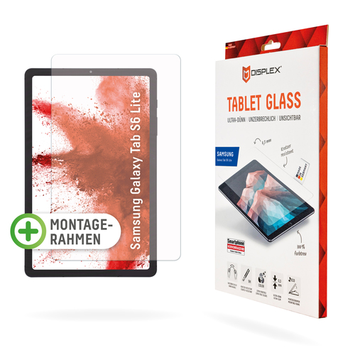Displex Tablet Glass (9H) for Samsung Galaxy Tab S6 Lite, Eco Mounting Frame, unbreakable, ultra-slim, invisible