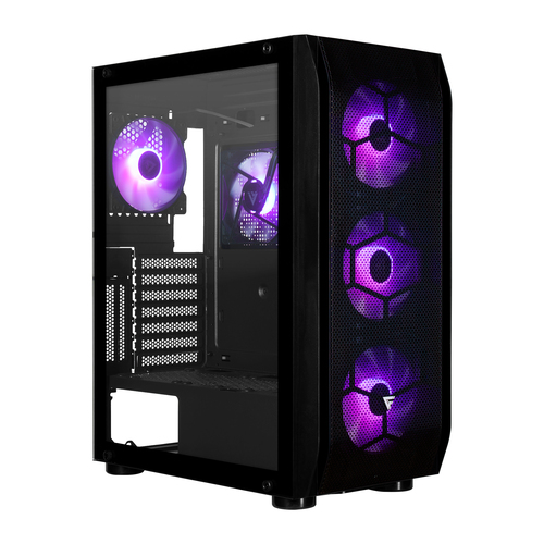 CSG400 Gabinete GAME FACTOR CSG400 GABINETE GAME FACTOR CSG400 MID TOWER 2 USB 3.2 1x USB C ATX-E 5 VEN ARGB CRISTAL TEMP NEGRO