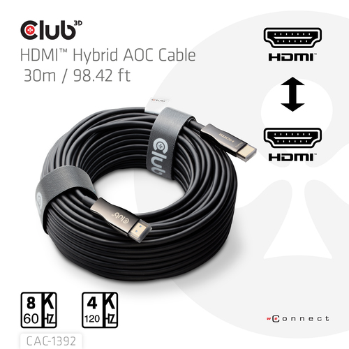 Club 3D HDMI hybride AOC kabel 8K60Hz/4K120Hz 30m, afbeelding 3