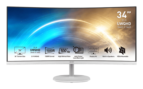 MSI Pro MP341CQWDE монитор для ПК 86,4 cm (34") 3440 x 1440 пикселей UltraWide Quad HD Белый