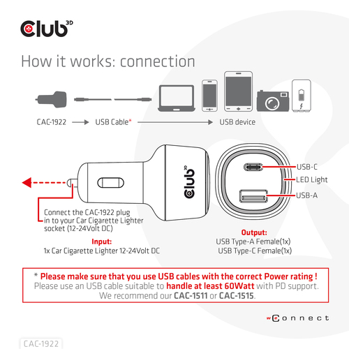 Club 3D Notebook / Laptop autolader 63 Watt oplader, afbeelding 5