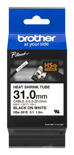 Brother Hse Heat Shrink Tube Tape 31mm x 1.5m Black on White HSE261E - image 1