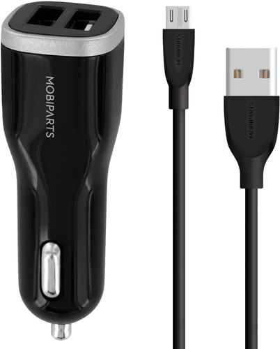 Mobiparts Car Charger Dual USB 4.8A + Micro USB Cable Black