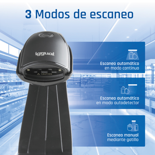 iggual Lector código barras 2D USB botón soporte