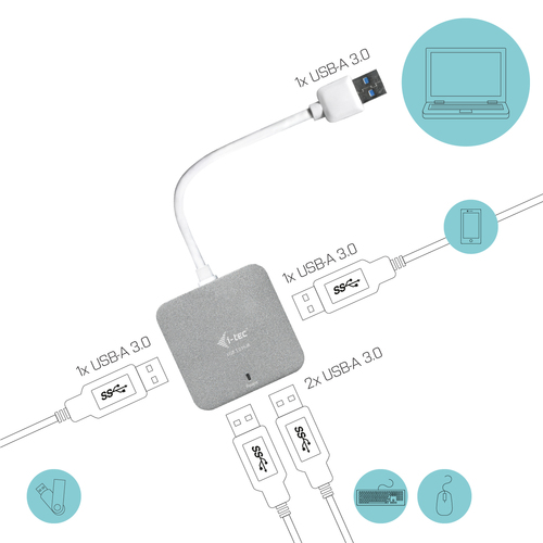i-tec USB 3.0 Metal Passive HUB 4 Port usb-hub, afbeelding 3