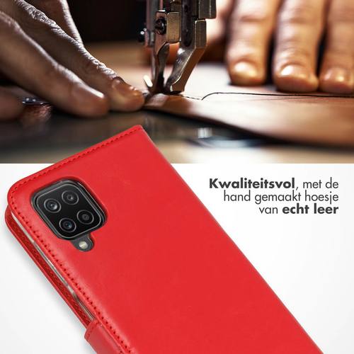 Selencia Echt Lederen Bookcase Samsung Galaxy A12 - Rood, afbeelding 2