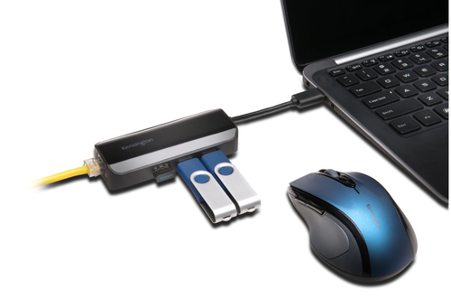 Kensington USB/Ethernet-Hub - USB - Extern - Schwarz - 3 Total USB Port(s) - 3 USB 3.0 Port(s)1 Netzwerk (RJ-45) Anschluss