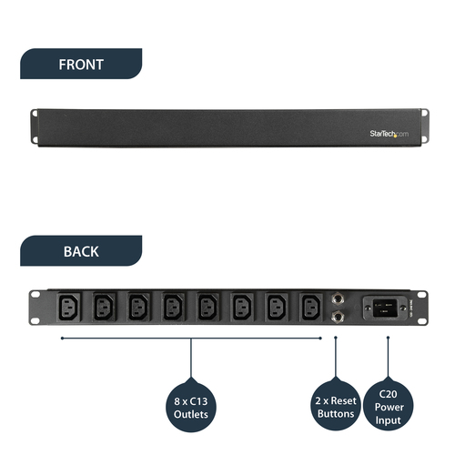 StarTech.com 1U 19 inch 8 Port Rack Mount PDU - IEC C13 Socket Rackmount Power Supply/Strip - Horizontal Server Rack Mountable PDU /Data Center Power Distributi – image 8