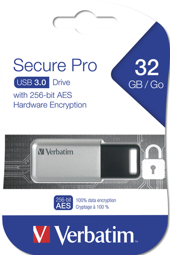 Verbatim Silver/Black Secure Pro USB 3.0 Flash Drive 32GB 98665 - image 3