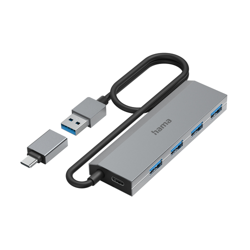 Hama 00200138 хаб-разветвитель USB 3.2 Gen 1 (3.1 Gen 1) Type-A + Type-C 5000 Мбит/с Антрацит, Серый