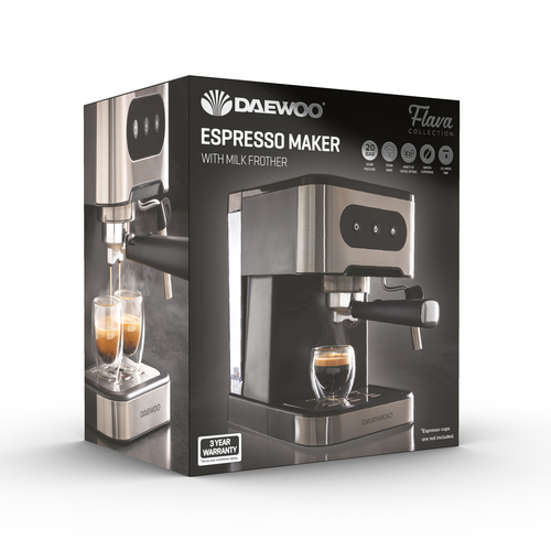 Daewoo Unisex Dual Cup 20 Bar 'Flava' Espresso Coffee Machine w/ Milk Frother 1.5L in Silver Size: 1500ml Silver 1500ml female - image 1