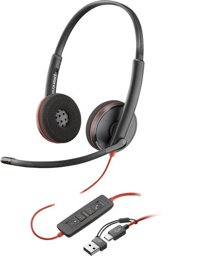 Audífonos PLANTRONICS BW 3220 Poly Blackwire 3220 USB-C Con Adaptador USB-C/A Alambricos Binaural - 8X228A6