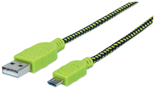 Cable Manhattan USB Micro-B Alta Velocidad con Recubrimiento Textil 1.8m Color Verde-Negro - 352765