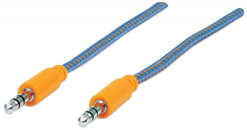 394093 CABLE ESTEREO A IPOD M-M 10M  TEXTIL AZUL/NARANJA 10M BLISTER