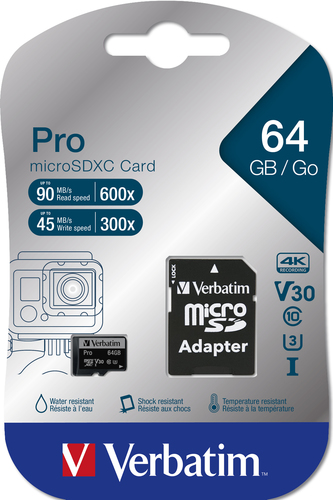 Verbatim Pro (64GB) Class 3 Micro Sdxc Card with Adaptor - 47042 - image 3