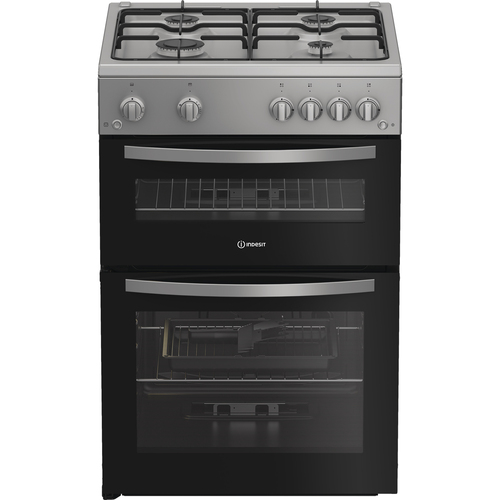 Indesit IDG6GS 60cm Double Oven Gas Cooker in Silver 4 Gas Burners 72L - image 1