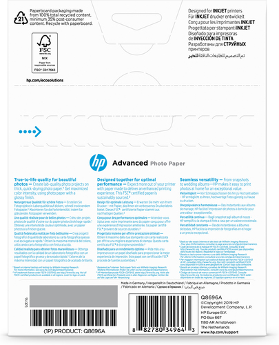 HP Inc. Papier Advanced foto Błyszczcy bez marginesów 250g 13x18cm 25arkuszy Q8696A