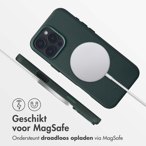 Accezz MagSafe Leather Backcover voor iPhone 16 Pro Max Telefoonhoesje Groen, afbeelding 3