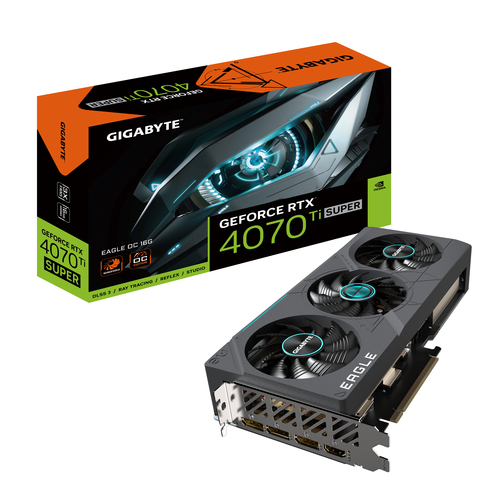 GV-N407TSEAGLE OC-16GD Tarjeta de video Gigabyte 16GB GeForce RTX 4070 Ti Eagle SUPER 3xfan GDDR6X DLSS 3 OC 1xHDMI 3xDP GV-N407TSEAGLE OC-16GD  GV-N407TSEAGLE OC-16GD