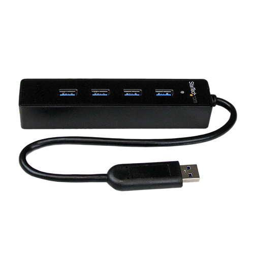 StarTech.com 4-Port USB 3.0 Hub with Built-in Cable - SuperSpeed Laptop USB Hub - Portable USB Splitter - Mini USB Hub (ST4300PBU3) Sort