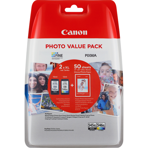 Canon PG-545XL/CL-546XL Original High Yield Inkjet Ink Cartridge - Black, Cyan, Yellow, Magenta - 2 / Blister Pack - Inkje