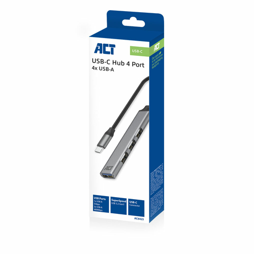 ACT Connectivity USB-C hub, 3x USB-A 2.0 en 1x USB-A 3.0 usb-hub, afbeelding 3