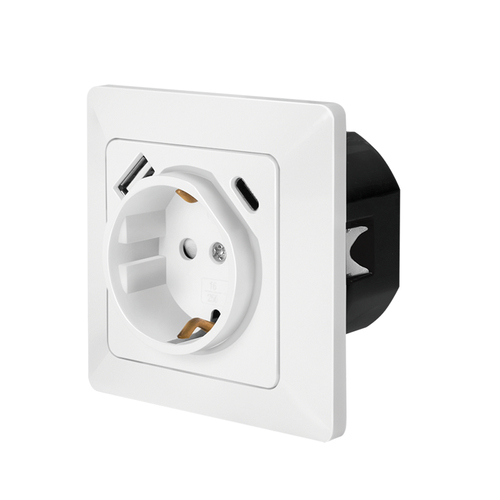 Vægudtag LogiLink med 1 stikkontakt, USB-A og USB-C - hvid