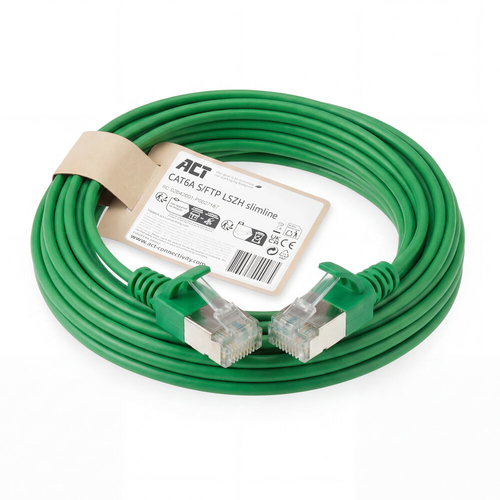 ACT Groene 3 meter LSZH S/FTP CAT6A slimline patchkabel snagless met RJ45 connectoren, afbeelding 2
