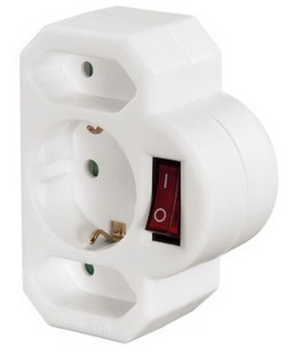 Hama Multi-Plug 3-Way 2 Euro/1 Earthed Socket Switch white