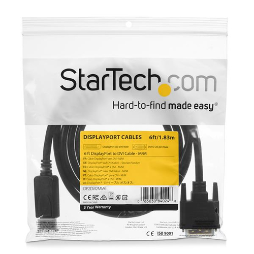 StarTech.com Cable DisplayPort a DVI de 1,8m - Video de 1080p - Cable Adaptador DisplayPort a DVI - Conversor Pasivo de Vídeo DP a DVI-D - Reemplazo de DP2DVIMM6